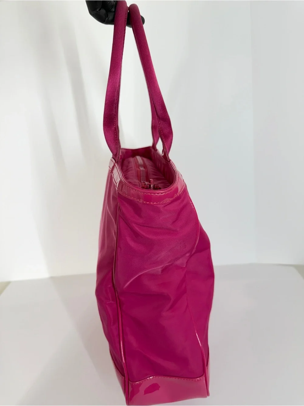 Tory Burch Womens Nylon Tote Bag Hot Pink Patent Trim Handbag Travel Work Casual